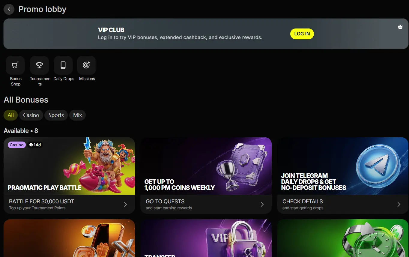 Parimatch bonus bez vkladu: free spiny, bonusové kódy a promo akce